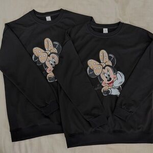 2 Black Minnie Mouse Crew Necks
